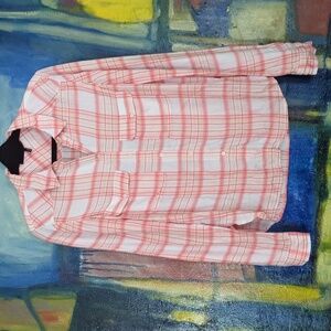 Paige white/Peach/Coral Plaid Trudy long sleeve Button Down Shirt size small